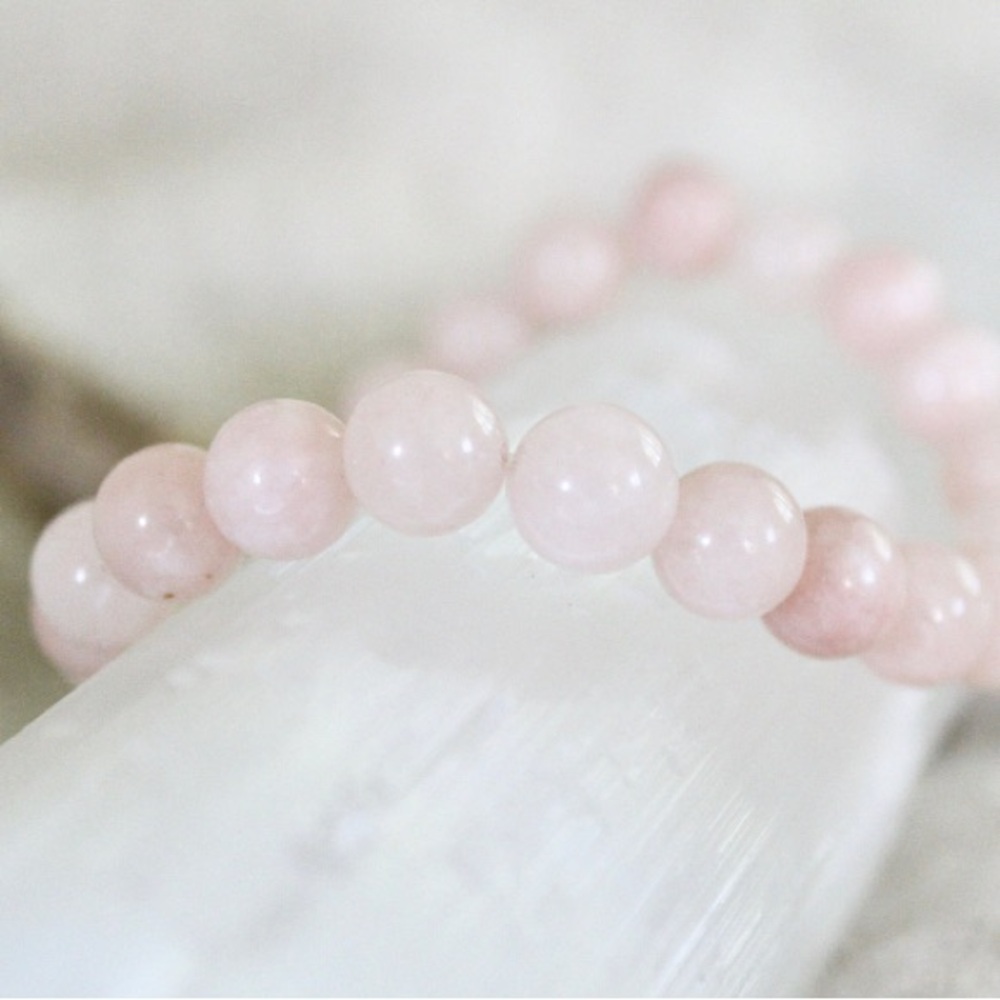 Light Pink Jade Gemstone Chakra Balancing Stretchy Energy Bracelet